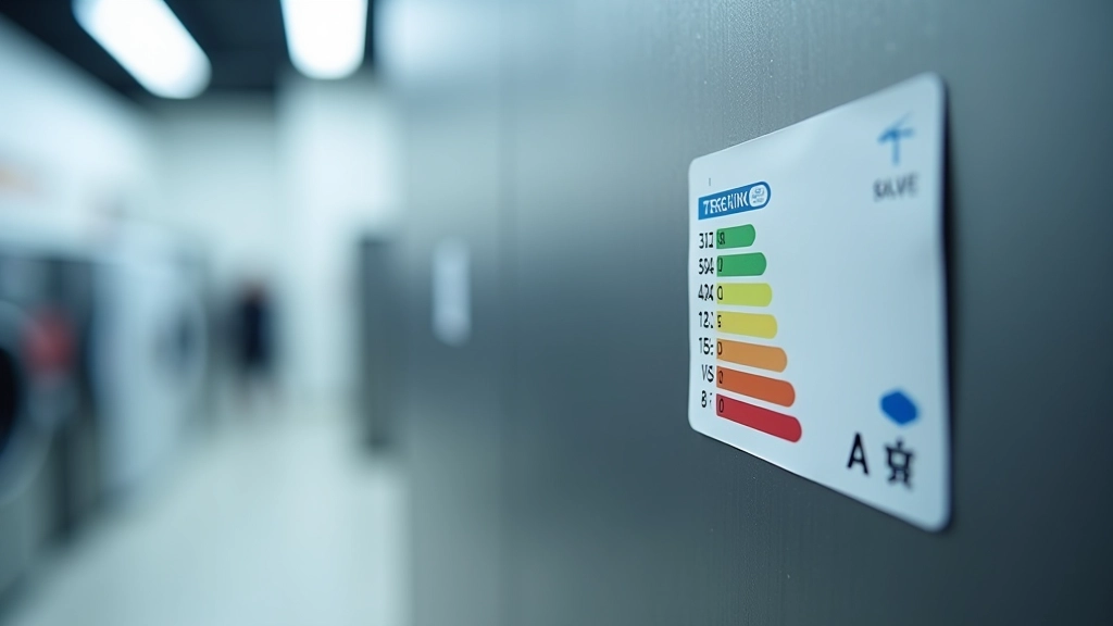 Affichage numérique d'une étiquette d'efficacité énergétique A+ sur un réfrigérateur en magasin d'électroménager