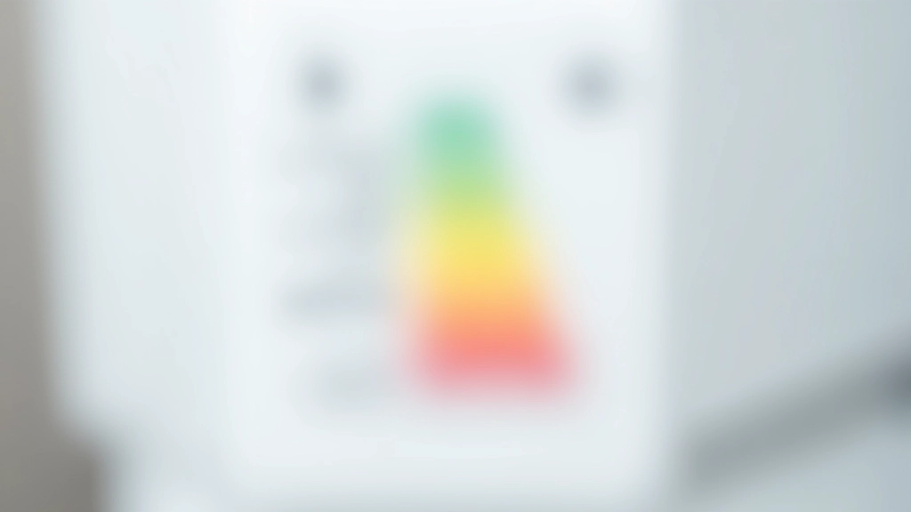 Gros plan sur étiquette énergie EU montrant lettres A+ B C, échelle colorée verte rouge