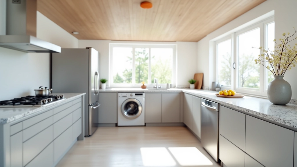 Cuisine moderne avec électroménagers inox bien organisés et plan de travail en granit gris